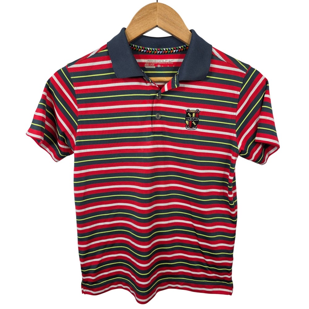 Nike Golf Dri-FIT Striped Polo Shirt Youth Boys Medium Birmingham Crest /A66